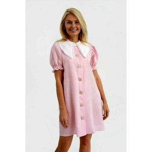 Sleeper Womens Marie Linen Dress Large Pink